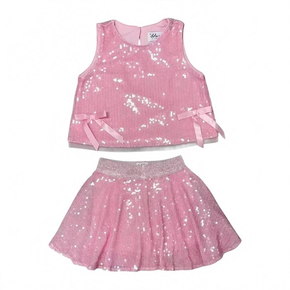 NEW LOLA + THE BOYS girl's sequin bow set in pastel pink